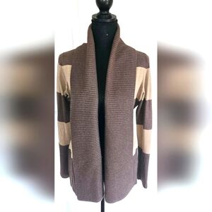 INC Striped Cardigan Taupe Brown & Cream Sz Med